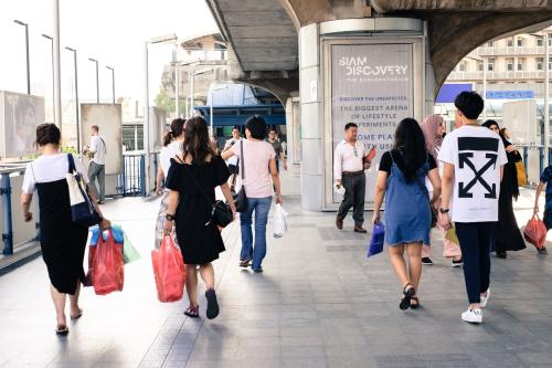 People shop in Bangkok.