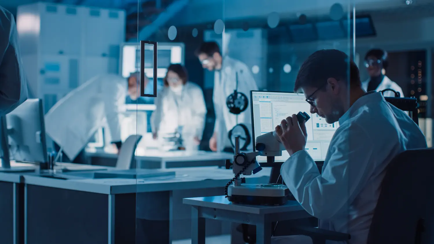 Workers in a lab.