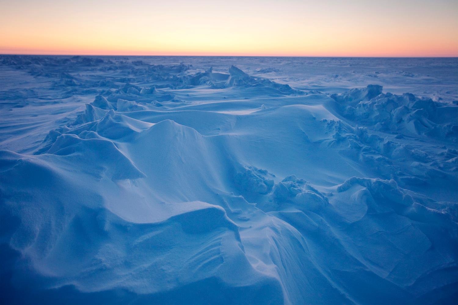 Wind patterns are left in the ice pack that covers the Arctic Ocean north of Prudhoe Bay, Alaska March 18, 2011.  REUTERS/Lucas Jackson (UNITED STATES - Tags: ENVIRONMENT)