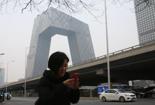 A picture taken on March 10, 2021 shows the headquarters of China Central Television in Beijing, China. It is a Chinese state-controlled broadcaster. ( The Yomiuri Shimbun )