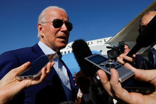 U.S. President Joe Biden speaks to the media as he arrives at Joint Base Andrews, Maryland, U.S. July 20, 2022. REUTERS/Jonathan Ernst