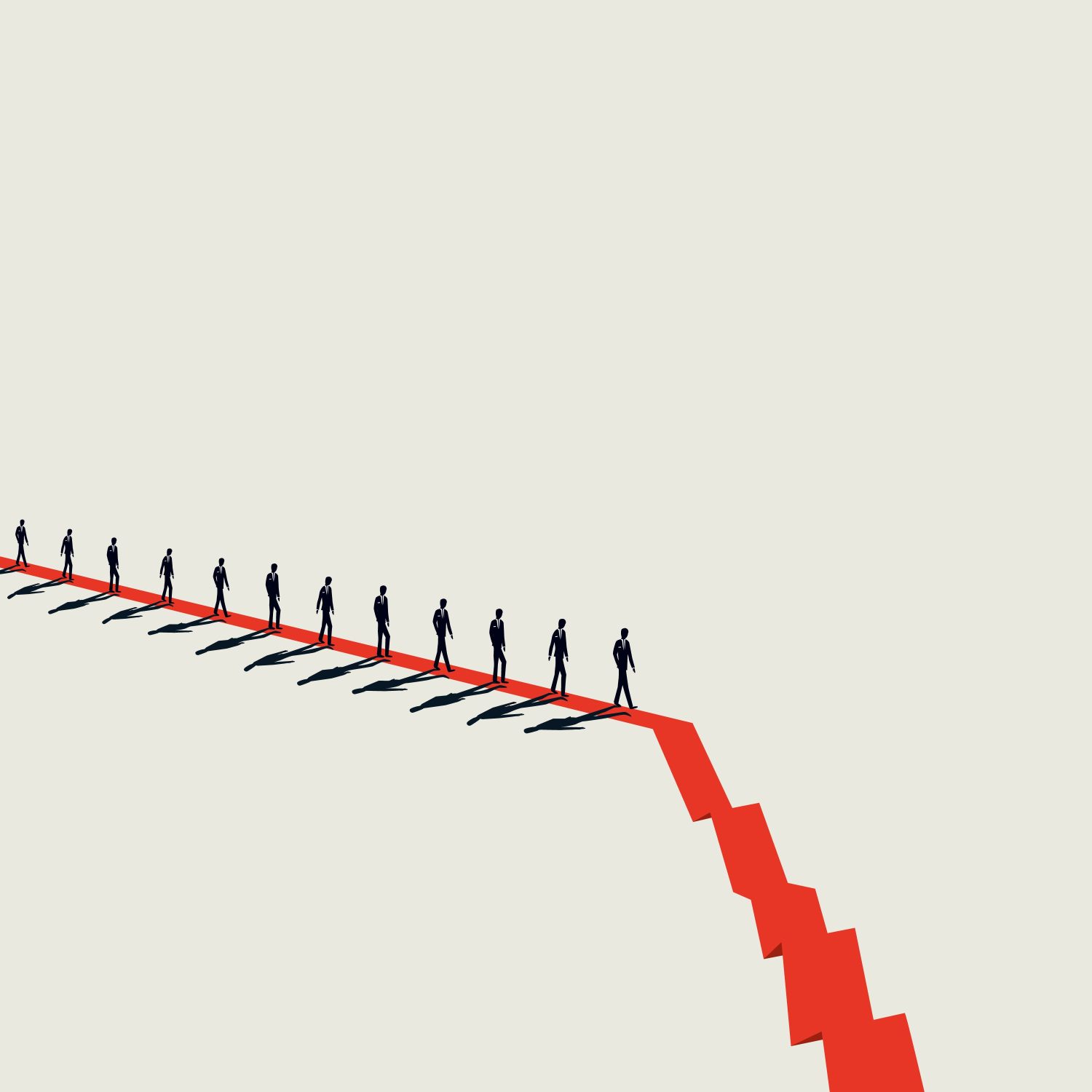 Illustration of people walking on a red graph line