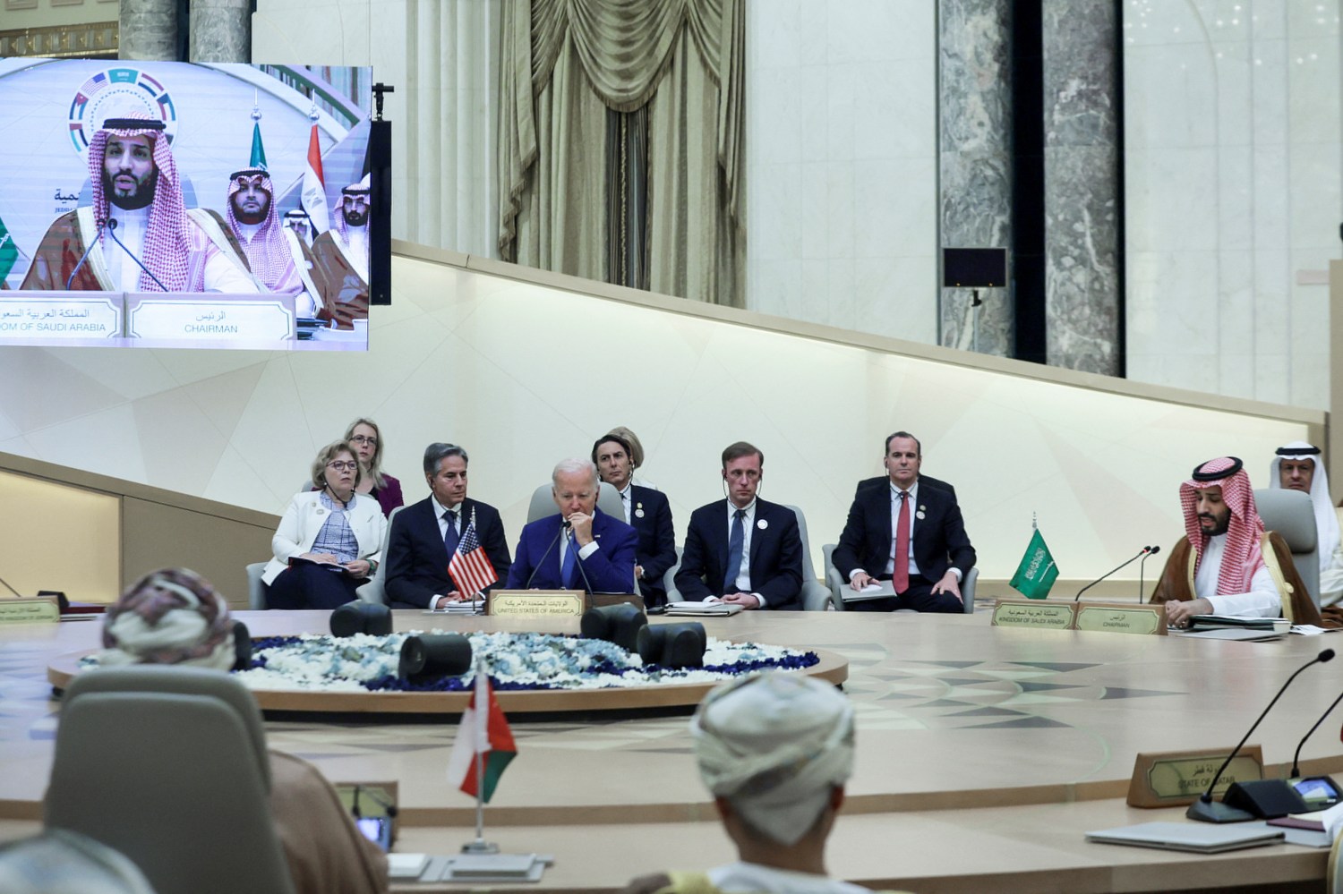 U.S. President Joe Biden and Saudi Crown Prince Mohammed bin Salman attend an Arab summit, in Jeddah, Saudi Arabia, July 16, 2022. REUTERS/Evelyn Hockstein