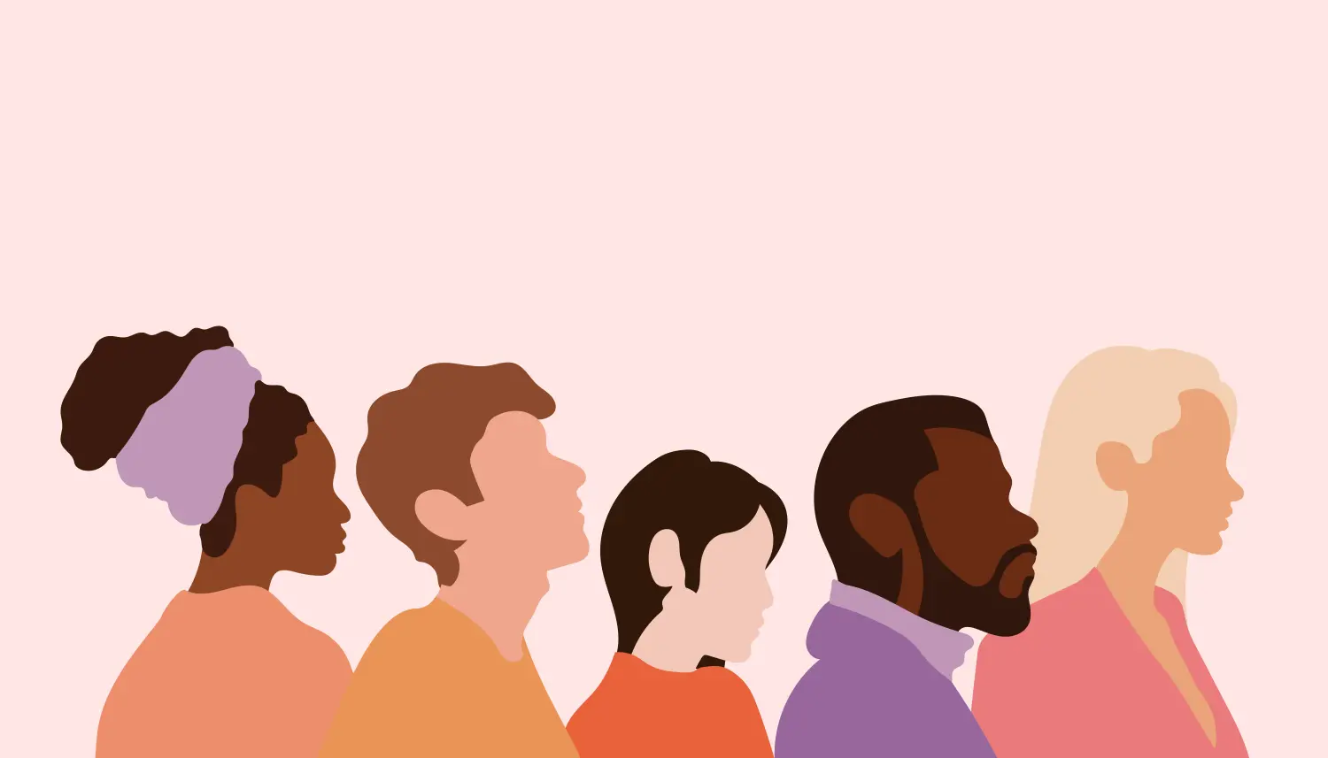 Side profiles of 5 diverse individuals' on pink background