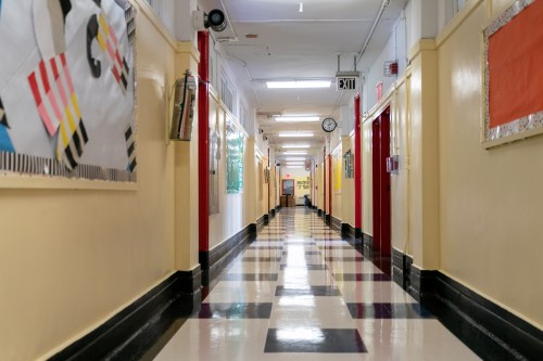 A hallway stands empty during a news conference at New Bridges Elementary School, ahead of schools reopening, in the Brooklyn borough of New York City, amid the coronavirus disease (COVID-19) outbreak in New York, U.S., August 19, 2020.  Jeenah Moon/Pool via REUTERS