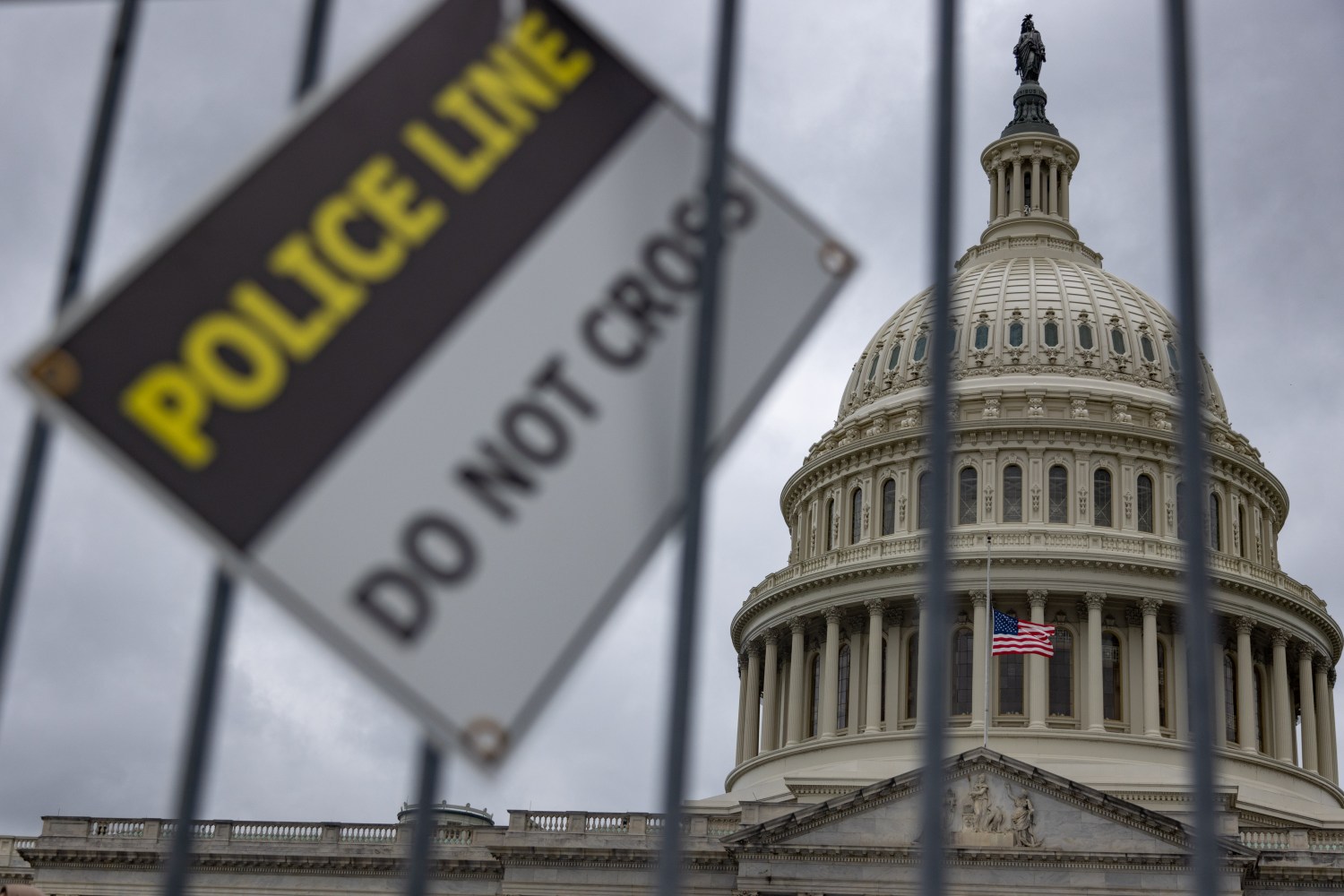 The U.S. Capitol in Washington, D.C. is seen behind a police barricade on May 27, 2022 at the beginning of the Memorial Day weekend (Photo by Bryan Olin Dozier/NurPhoto)NO USE FRANCE