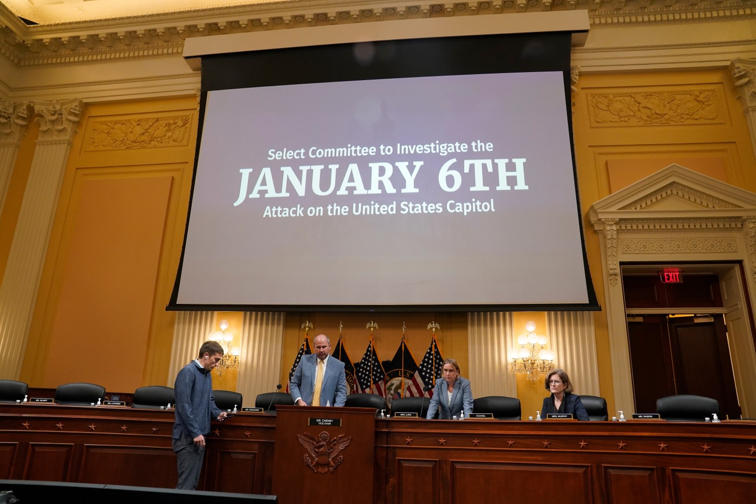 Jul 21, 2022; Washington DC, United States;  Congressional staff prepares for the primetime public hearing before the House select committee to investigate the January 6 attack on the United States Capitol held on July 21, 2022. Mandatory Credit: Jack Gruber-USA TODAY