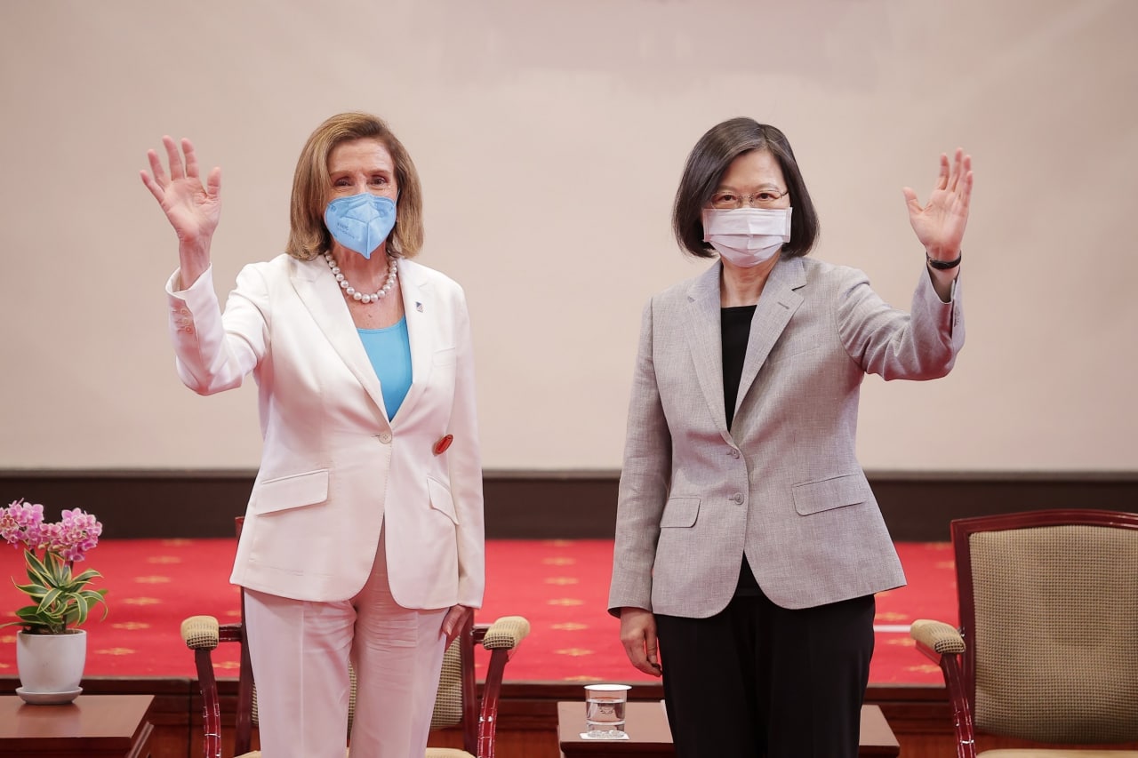 U.S. House Speaker Nancy Pelosi meets with Taiwan President Tsai Ing-wen on Wednesday August 3, 2022, marking a significant show of support for Taiwan despite China's threats of retaliation over the visit. During the meeting with the president of the self-ruled island, Tsai presented Pelosi with a medal. Pelosi's stop in Taipei became the highest-ranking American official in 25 years to visit the self-ruled island claimed by China. Her trip comes at a low point in U.S.-China relations and despite warnings from Beijing, threatening the Chinese military never sit idly by if she made the trip.