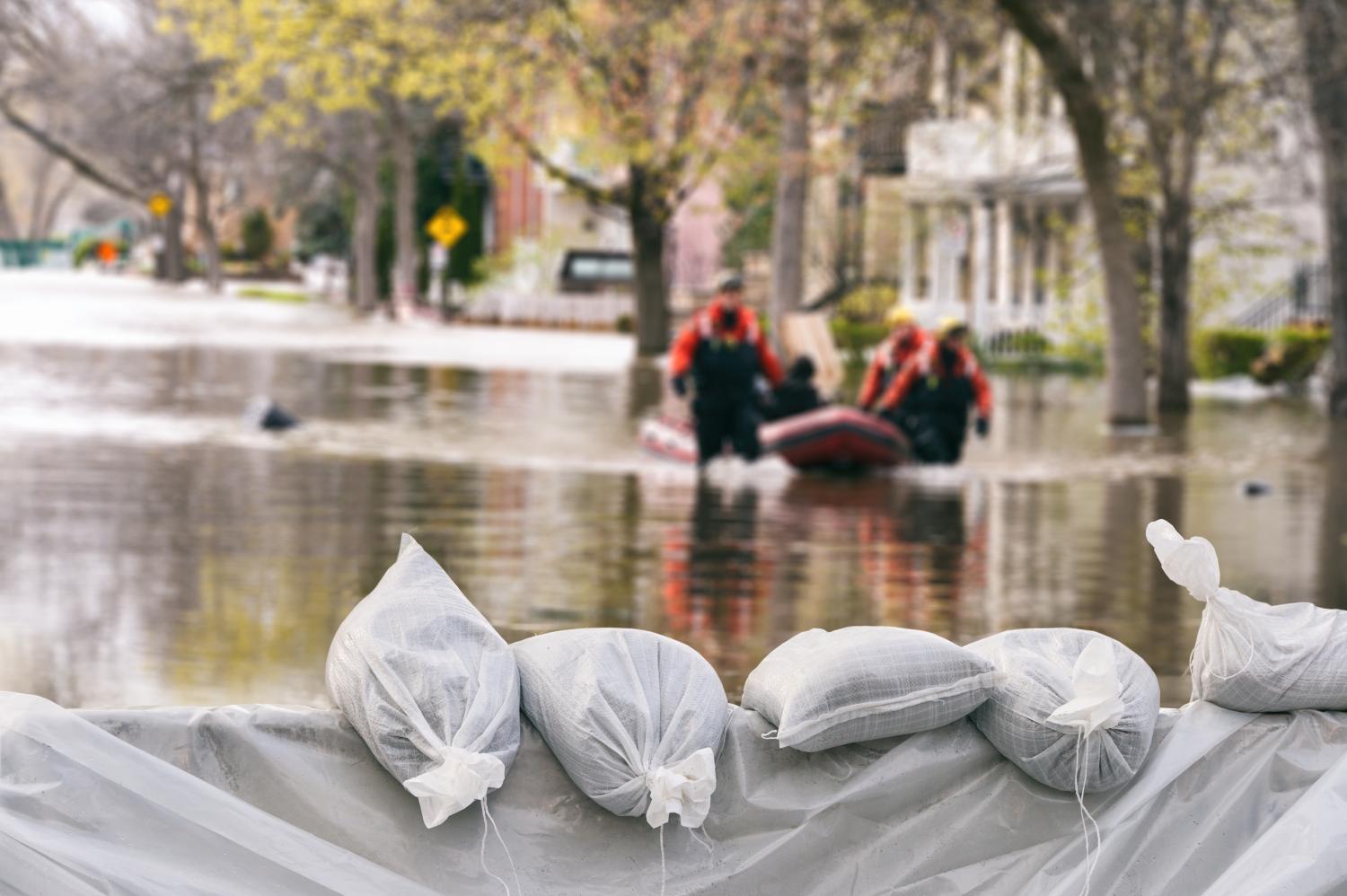 Sandbags on a flooded street