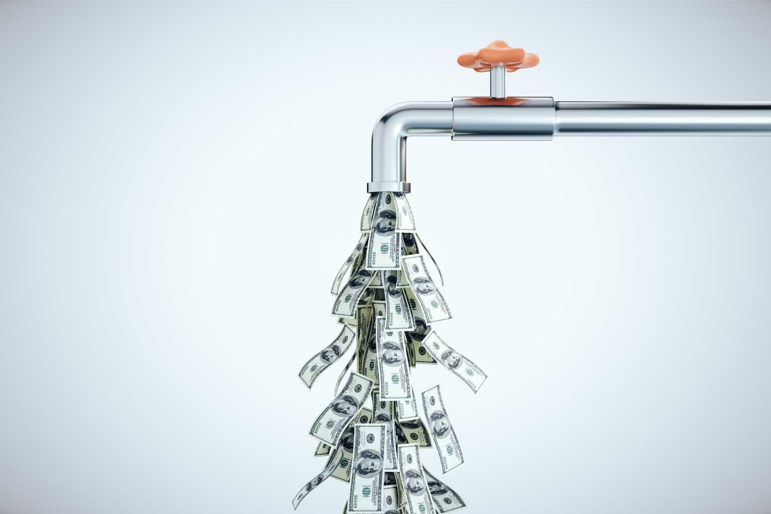 American money flowing out of a pipe.