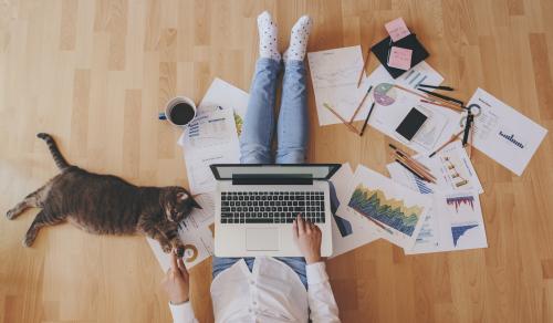 Woman working at home on her laptop.