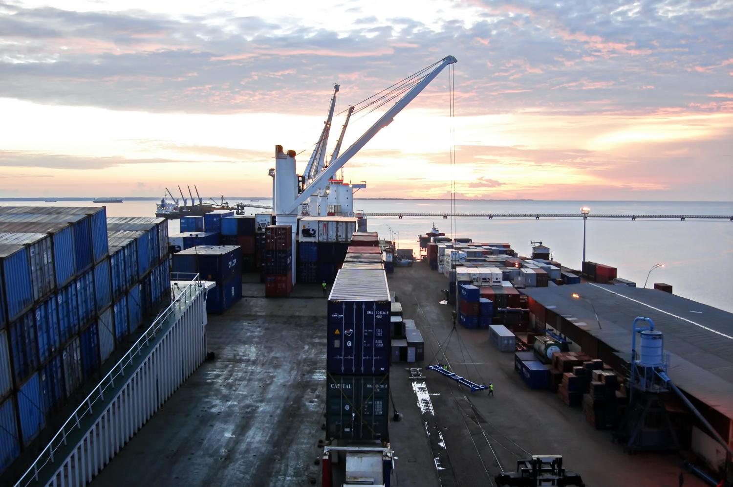 Abidjan & San Pedro,Ivory Coast, 15,May,2007. Ro-Ro is a specialized vessel for transporting vehicles and containers in the W/Africa ports.