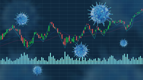 Concept image of financial impact by viruses such as pneumonia, influenza, SARS, coronavirus, and COVID-19