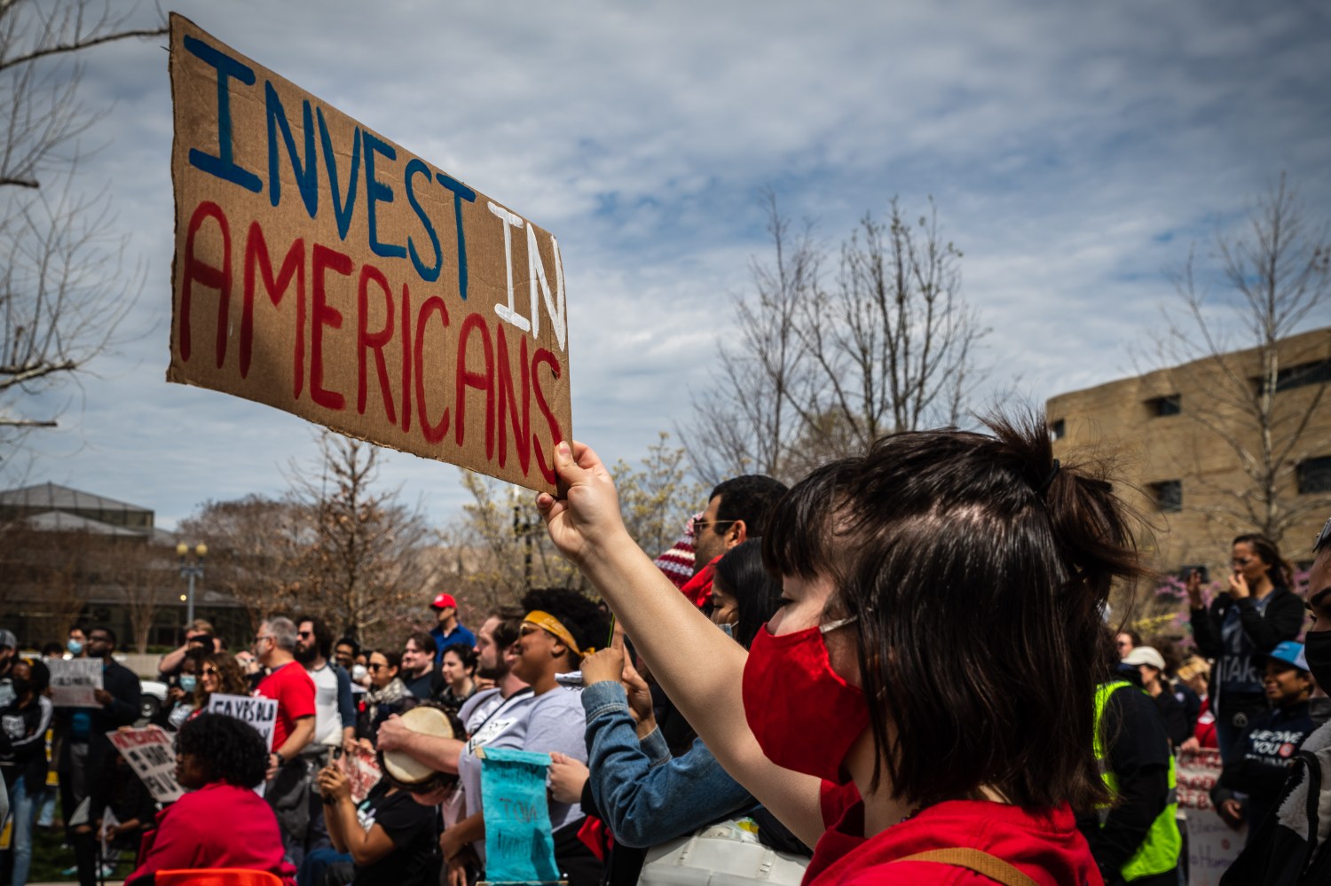 People attend a rally against student debt outside the U.S. Department of Education in Washington, D.C. on April 4, 2022. Members of the Debt Collective, which describes itself as a borrowers' union, called for President Joe Biden to abolish all student loan debt by executive order, with a pandemic-era pause on payments set to end in May. (Photo by Alejandro Alvarez/Sipa USA)No Use Germany.