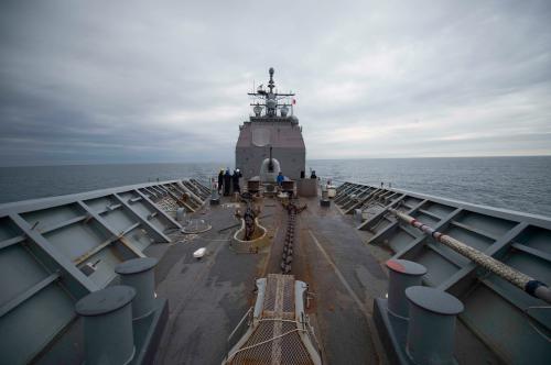 Handout file photo dated February 15, 2020 of Ticonderoga-class guided-missile cruiser USS Chancellorsville (CG 62) conducts normal underway operations transiting in the Taiwan Strait. Two United States Navy warships have entered the Taiwan Strait in what is the first US naval transit in the waterway since US-China tensions spiked this month over a visit to the island by House Speaker Nancy Pelosi. The guided-missile cruisers USS Antietam and USS Chancellorsville were on Sunday making the voyage "through waters where high seas freedoms of navigation and overflight apply in accordance with international law," the US 7th Fleet in Japan said in a statement. It said the transit was "ongoing" and that there had been "no interference from foreign military forces so far." U.S. Navy photo by Mass Communication Specialist 1st Class Gregory N. Juday via ABACAPRESS.COM