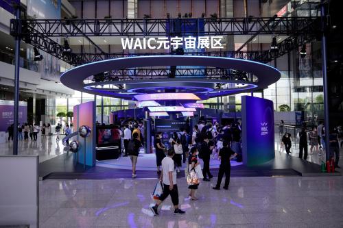 People visit a metaverse booth during World Artificial Intelligence Conference, following the coronavirus disease (COVID-19) outbreak, in Shanghai, China, September 1, 2022. REUTERS/Aly Song