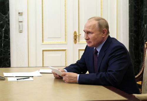 Russian President Vladimir Putin chairs a meeting on economic issues via a video conference call in Moscow, Russia, September 12, 2022. Sputnik/Gavriil Grigorov/Pool via REUTERS ATTENTION EDITORS - THIS IMAGE WAS PROVIDED BY A THIRD PARTY.