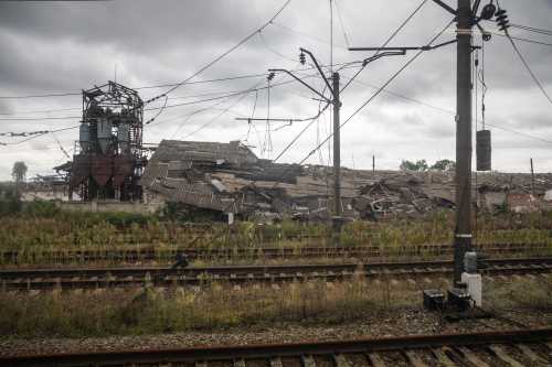 A ruined elevator near the railway on the way to the liberated Balakliya, Kharkiv region, on September 14, 2022. (Photo by Oleksandr Khomenko/NurPhoto)NO USE FRANCE