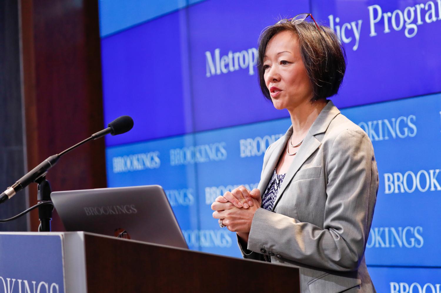 Amy Liu speaking at the Brookings Institution
