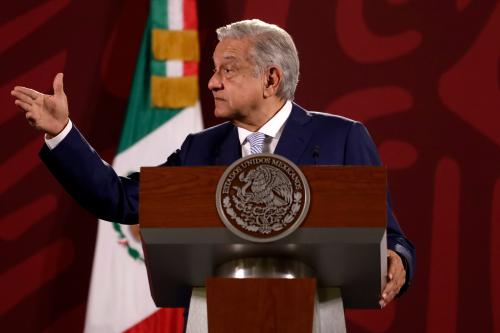 September 26, 2022, Mexico City, Mexico: Mexican President Andres Manuel Lopez Obrador during the daily morning press conference at the National Palace in Mexico City. on September 26, 2022 in Mexico City, Mexico. (Photo by Luis Barron/Eyepix Group/Sipa USA).No Use Germany.