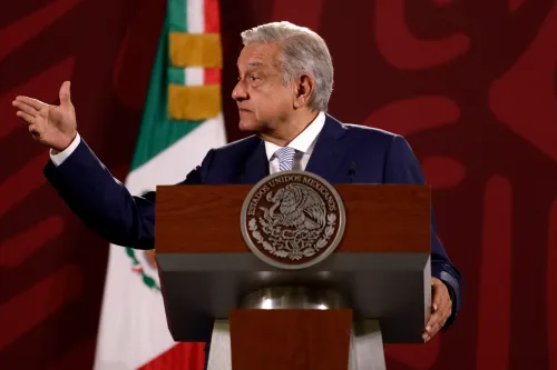 September 26, 2022, Mexico City, Mexico: Mexican President Andres Manuel Lopez Obrador during the daily morning press conference at the National Palace in Mexico City. on September 26, 2022 in Mexico City, Mexico. (Photo by Luis Barron/Eyepix Group/Sipa USA).No Use Germany.