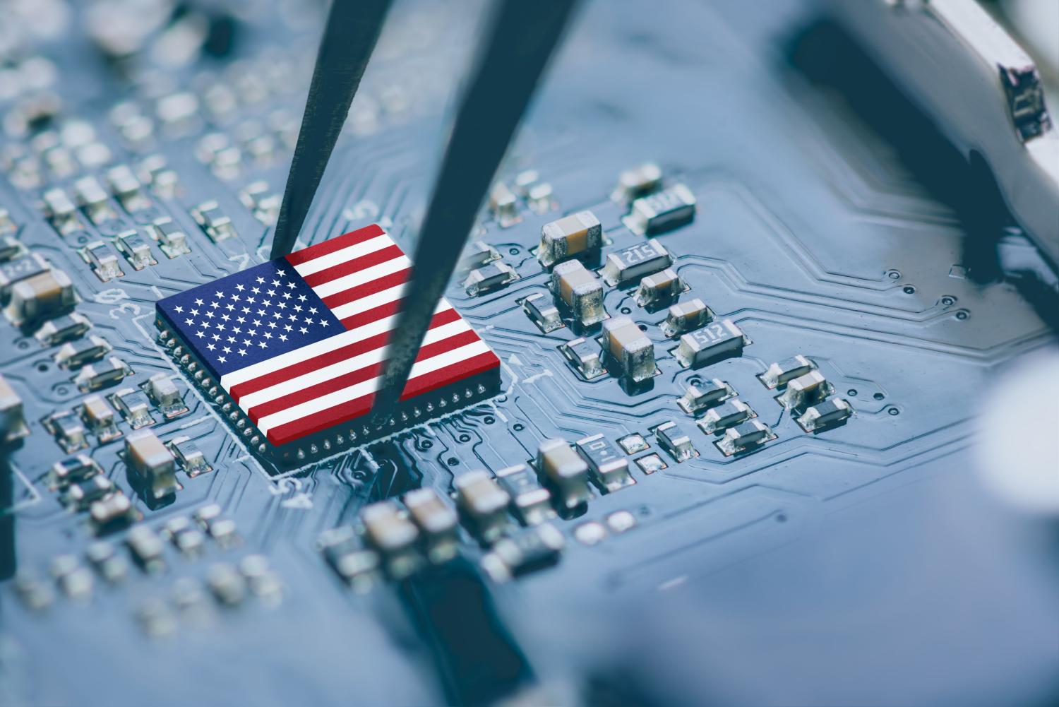 US flag on a microchip