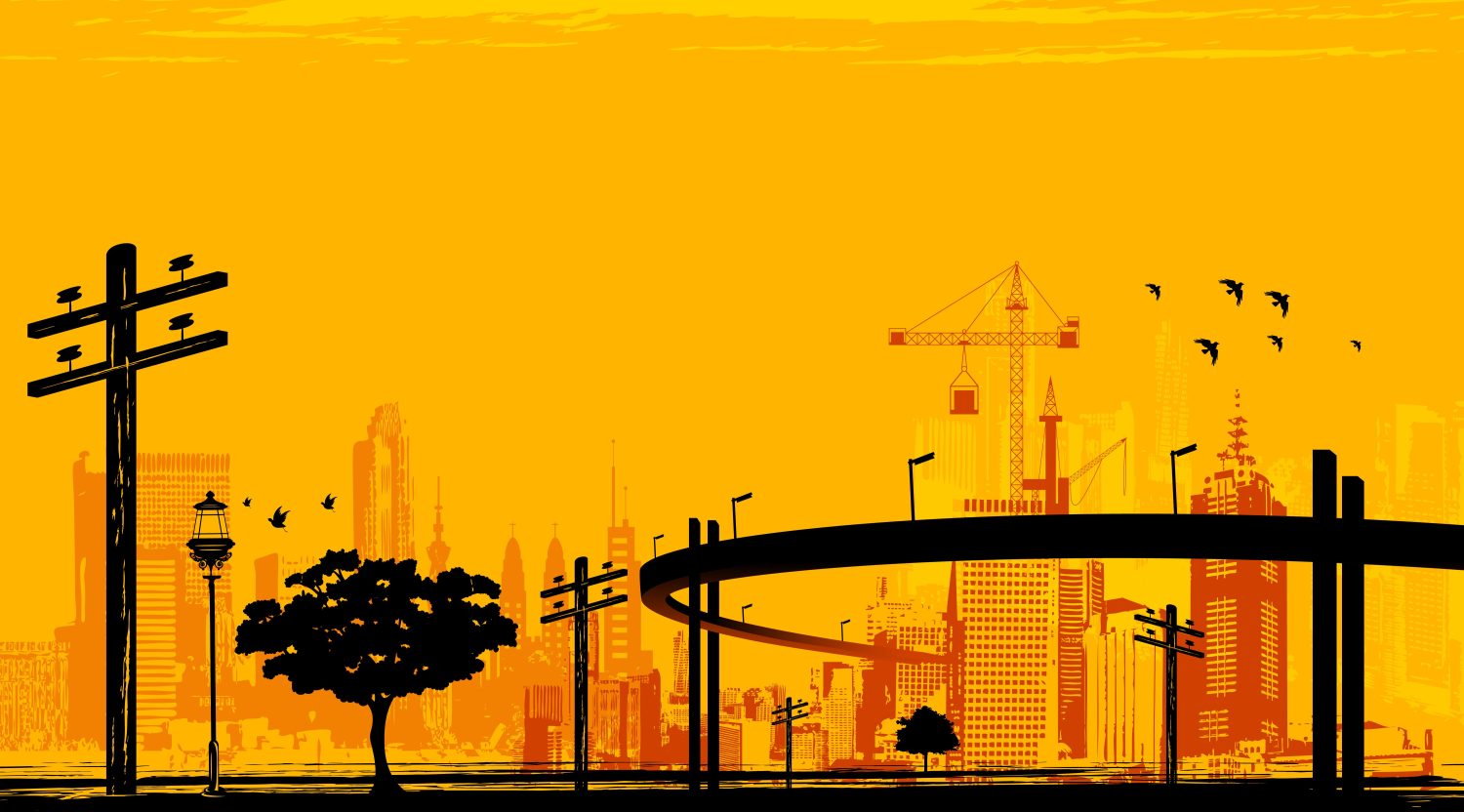 Illustration,Of,Skyscraper,And,Over,Bridge,In,Urban,Infrastructure