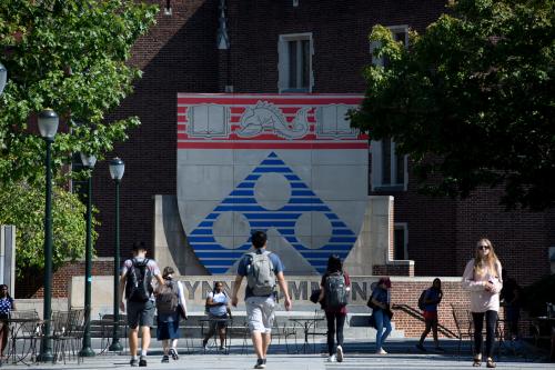 Students walk between classes in the Wynn Commons on the campus of the University of Pennsylvania in Philadelphia, Pennsylvania, U.S., September 25, 2017. REUTERS/Charles Mostoller