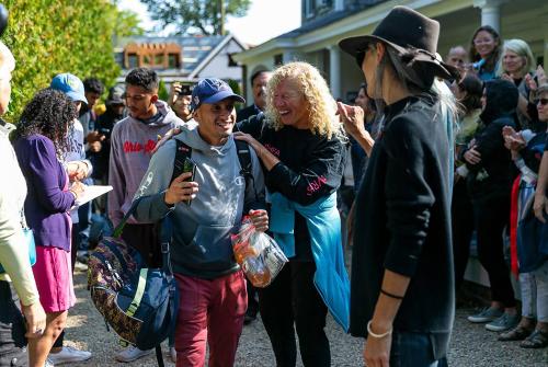 A Venezuelan migrant reacts as he is led onto a bus at St. Andrews Episcopal Church on Friday, Sept. 16, 2022, in Edgartown, Massachusetts, on the island of Marthaâ€™s Vineyard. (Matias J. Ocner/Miami Herald/TNS/ABACAPRESS.COM - NO FILM, NO VIDEO, NO TV, NO DOCUMENTARYNo Use ** NO TV. No Use VIDEO. No Use FILM ** ** NO TV. No Use VIDEO. No Use FILM **.