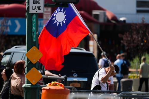 People are seen protesting against China’s aggression  towards Taiwan in East Asia outside Chinese consulate in New York City, USA on September 17, 2022. (Photo by John Nacion/NurPhoto)NO USE FRANCE