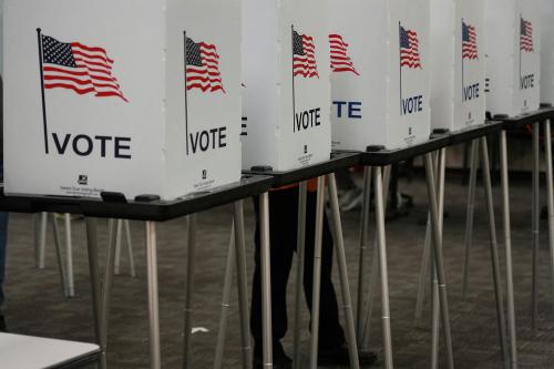 FILE PHOTO: Voting booths are pictured inside the Dona Ana County Government Center during early voting for the upcoming midterm elections in Las Cruces, New Mexico, U.S., October 24, 2022.  REUTERS/Paul Ratje/File Photo