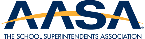 Logo for The School Superintendents Association (AASA) showing each letter in the abbreviation and a yellow line crossed through