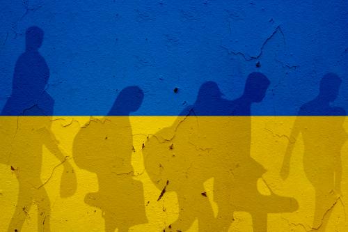 Ukraine flag + silhouettes