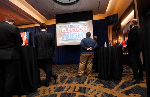 Guests watch election night results during a party for Tennessee Republican U.S. Senate candidate Bill Hagerty  Tuesday, Nov. 3, 2020 in Franklin, Tenn.Gw58532