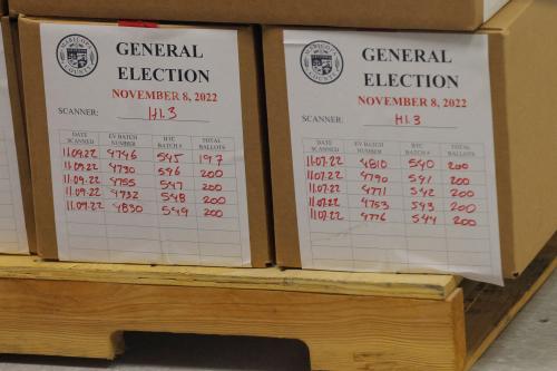 Boxes of ballots cast in the U.S. midterm elections sit in the Maricopa County Tabulation and Election Center in Phoenix, Arizona, U.S., November 9, 2022. REUTERS/Brian Snyder