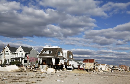 Destroyed beach houses in the aftermath of Hurricane Sandy on November 4, 2012 in Far Rockaway, NY