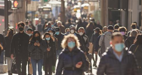 people walking masks