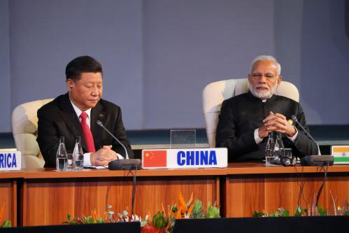 Indian Prime Minister Narendra Modi and China's President Xi Jinping attend the BRICS summit meeting in Johannesburg, South Africa, July 27, 2018. REUTERS/Mike Hutchings