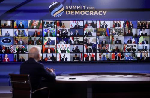 U.S. President Joe Biden convenes a virtual summit with leaders from democratic nations at the State Department's Summit for Democracy, at the White House, in Washington, U.S. December 9, 2021. REUTERS/Leah Millis     TPX IMAGES OF THE DAY