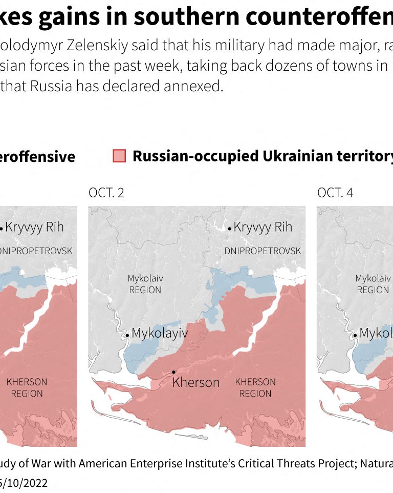 Ukraine’s swift advance since driving Russian forces away from the capital in March has turned the tide in the seven-month war Map showing Ukraine's advances against Russian forces in the past week