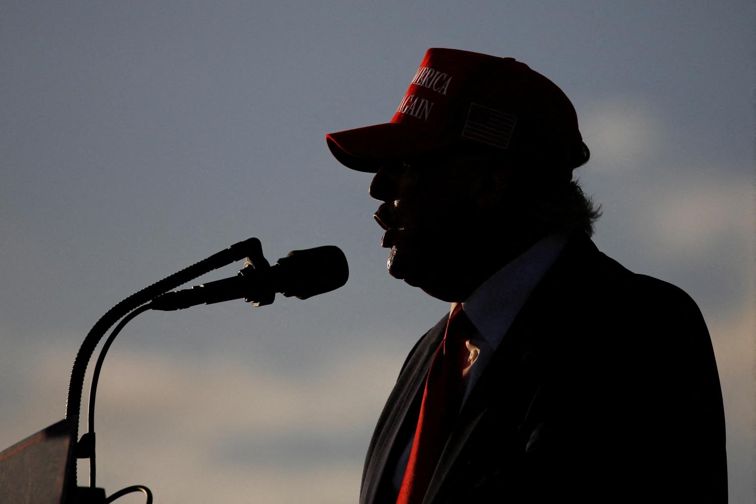 FILE PHOTO: Former U.S. President Donald Trump speaks during a rally ahead of the midterm elections, in Miami, Florida, U.S., November 6, 2022. REUTERS/Marco Bello/File Photo