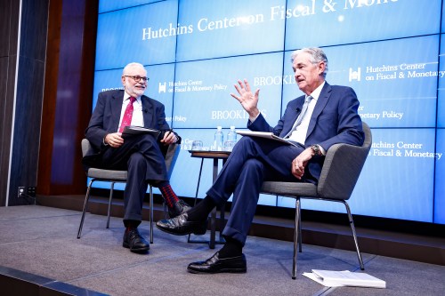 Jerome Powell speaking with David Wessel at a Hutchins Center event on Nov. 30, 2022