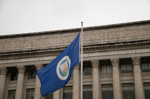 A general view of the U.S. Department of Agriculture in Washington, D.C., on December 1, 2020, amid the coronavirus pandemic. As Congress returns from Thanksgiving recess for the lame duck session, the 7-day average for confirmed COVID-19 cases in America is holding above 150,000. (Graeme Sloan/Sipa USA)No Use UK. No Use Germany.