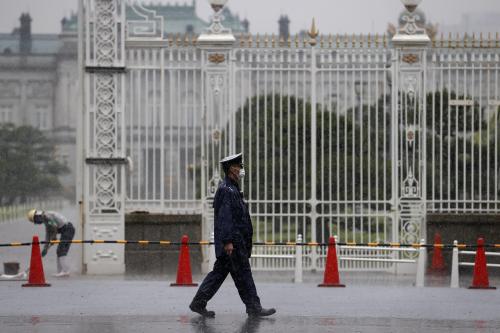A police officer patrols near the State Guest House in Tokyo on May 21, 2022, ahead of a summit in the Japanese capital on May 24 of the "Quad" group of Indo-Pacific democracies -- the United States, Japan, Australia and India. (Kyodo)
==Kyodo
NO USE JAPAN
