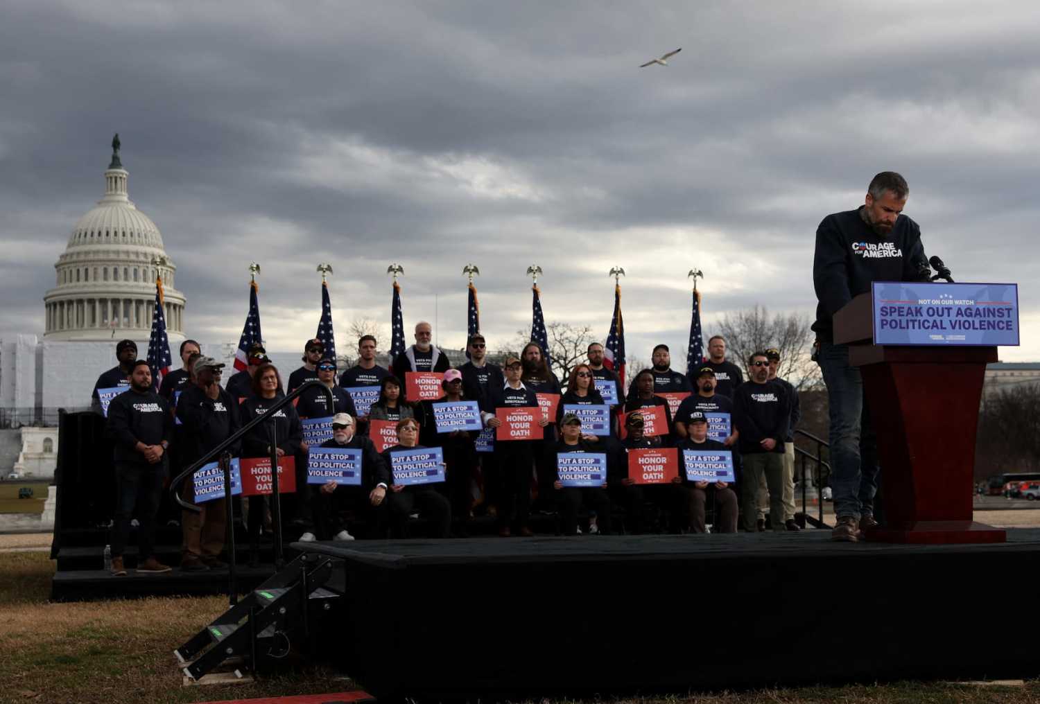Former Washington DC police officer Michael Fanone gives a speech denouncing political violence during a news conference put on by Courage for America featuring veterans, politicians on the west side of the U.S. Capitol building in Washington, U.S., January 5, 2023. REUTERS/Leah Millis