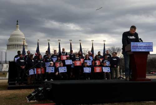 Former Washington DC police officer Michael Fanone gives a speech denouncing political violence during a news conference put on by Courage for America featuring veterans, politicians on the west side of the U.S. Capitol building in Washington, U.S., January 5, 2023. REUTERS/Leah Millis
