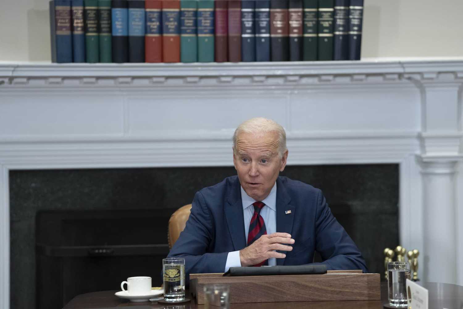 United States President Joe Biden makes a statement during a meeting with Democratic Congressional leaders at the White House in Washington, DC.Featuring: President Joe BidenWhere: Washington, District of Columbia, United StatesWhen: 24 Jan 2023Credit: Chris Kleponis/POOL/CNP/startraksphoto.com/Cover Images