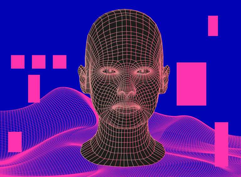3D human face structure made of grid.