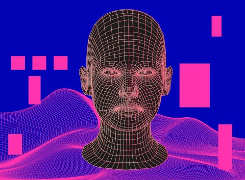 3D human face structure made of grid.