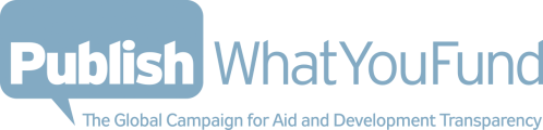 A logo with text reading Publish What You Fund in blue text on top of a white background.